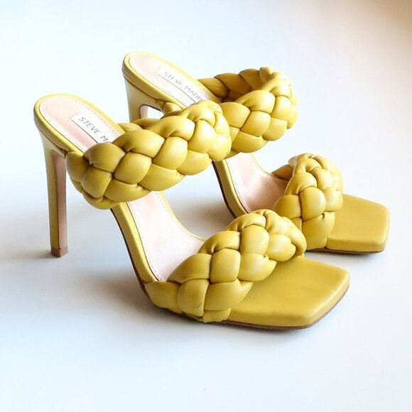 Steve Madden Kenley Yellow Braided Strap High Heel Square Toe Sandals Shoes 6.5 - Picture 16 of 16